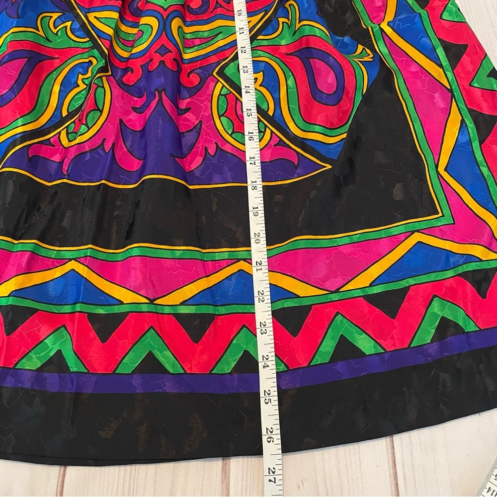 Vintage Megan Moore Pleated Pull on Skirt Womens 4 Colorful Silky Geometric Midi - Picture 12 of 13
